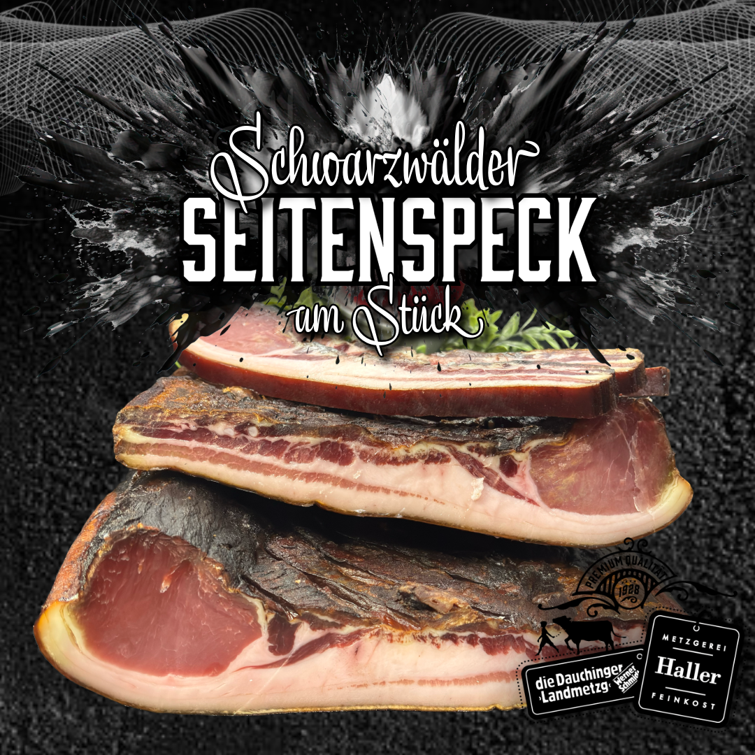 schwarzwalder-seitenspeck-am-stuck-vesperscheiben,Schwarzwälder Seitenspeck am Stück / Vesperscheiben,"Schwarzwälder Seitenspeck am Stück / Vesperscheiben – Original Metzgerei Haller, jetzt online kaufen