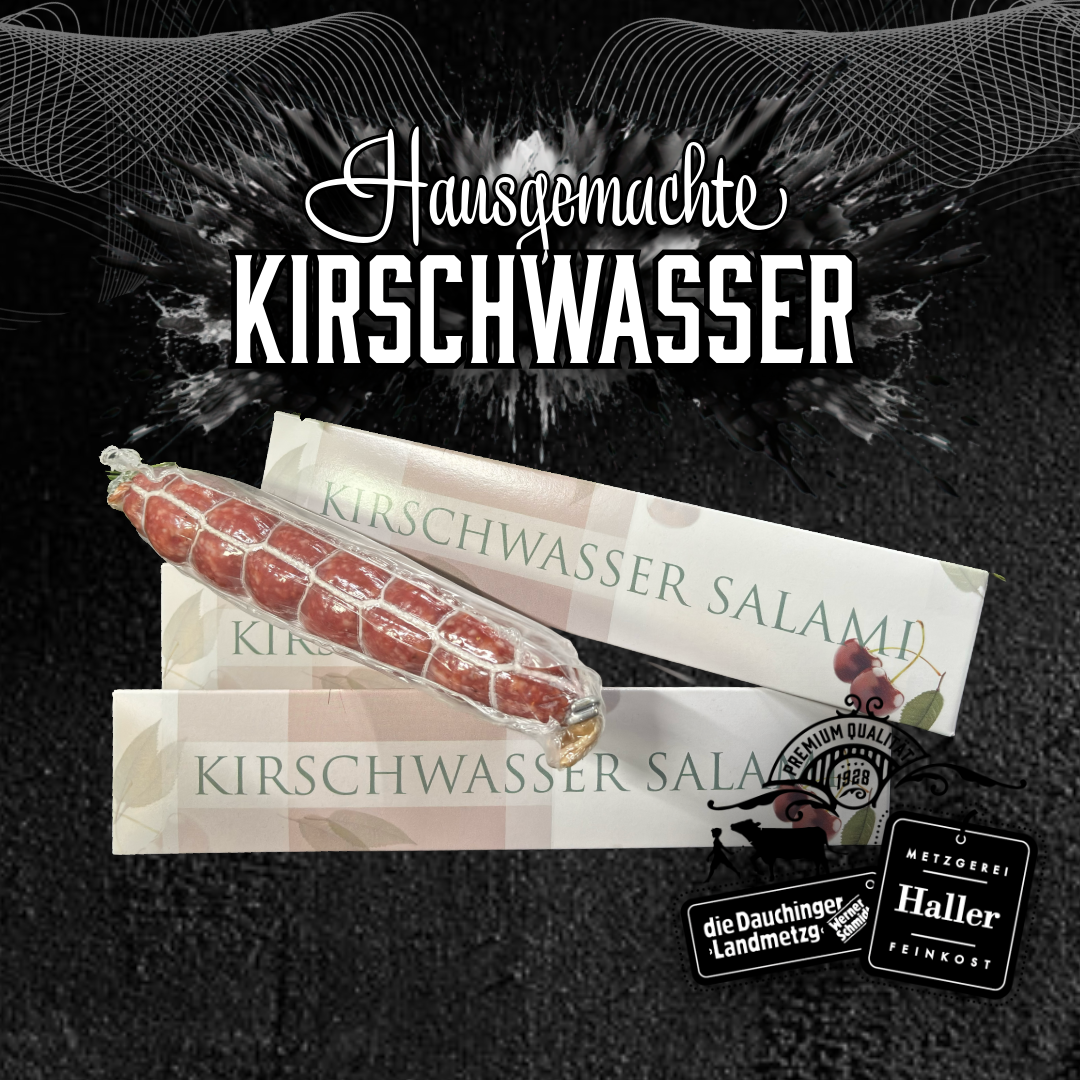 hausgemachte-kirschwasser-salami,Hausgemachte Kirschwasser Salami / 160g,"Hausgemachte Kirschwasser Salami / 160g – Original Metzgerei Haller, jetzt online kaufen