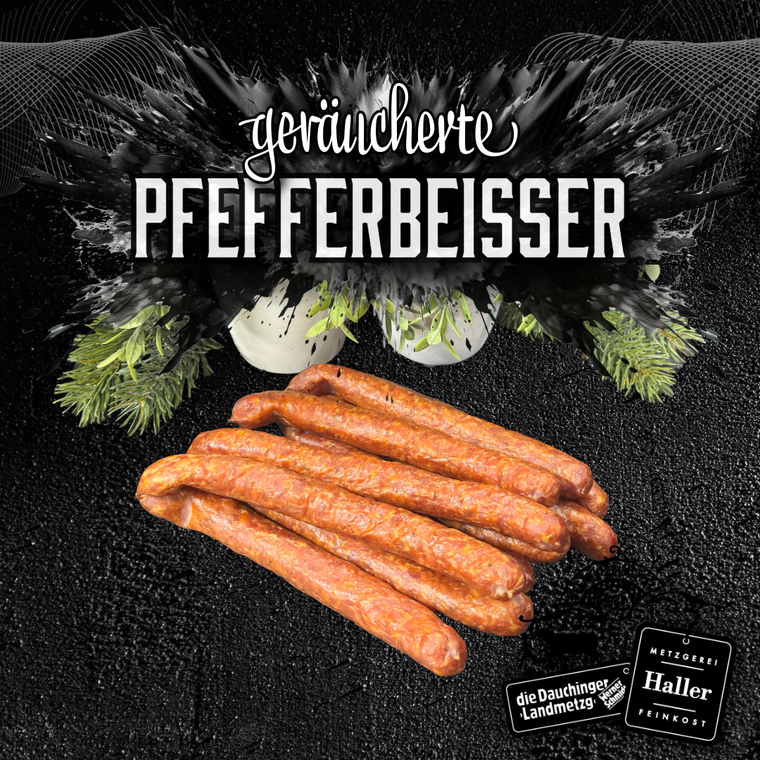 geraucherte-pfefferbeisser,geräucherte Pfefferbeißer 4 Stück - Original Metzgerei Haller,"geräucherte Pfefferbeißer 4 Stück - Original Metzgerei Haller – Original Metzgerei Haller, jetzt online kaufen