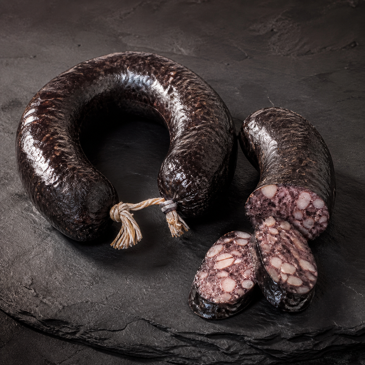 Black-smoked black pudding ring