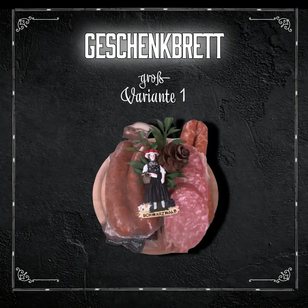 Großes Geschenkbrett mit Schwarzwälder Wurst und Schinken