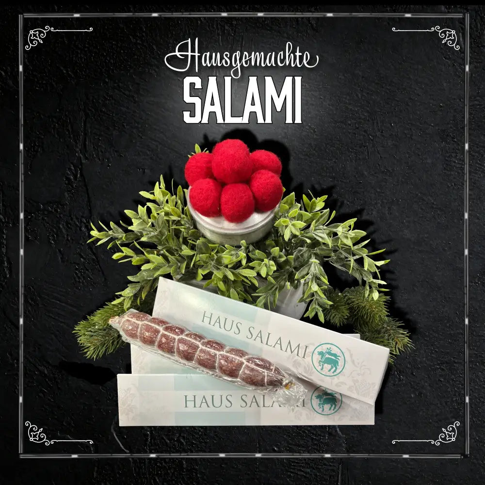 Hausgemachte Salami im Geschenkkarton rustikal und regional